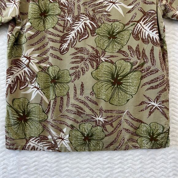 Island Republic Shirt Mens Large Green Tan Floral 100% Silk Hawaiian Vacation - Picture 7 of 12